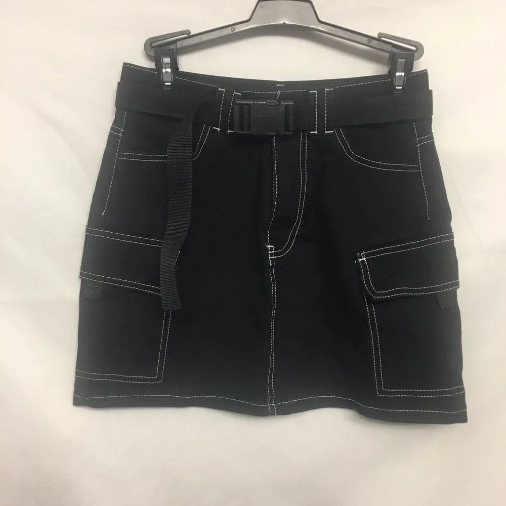Nasty Gal Skirt 6 Womens Black Cargo Mini Casual White Stitching Fashion skirt